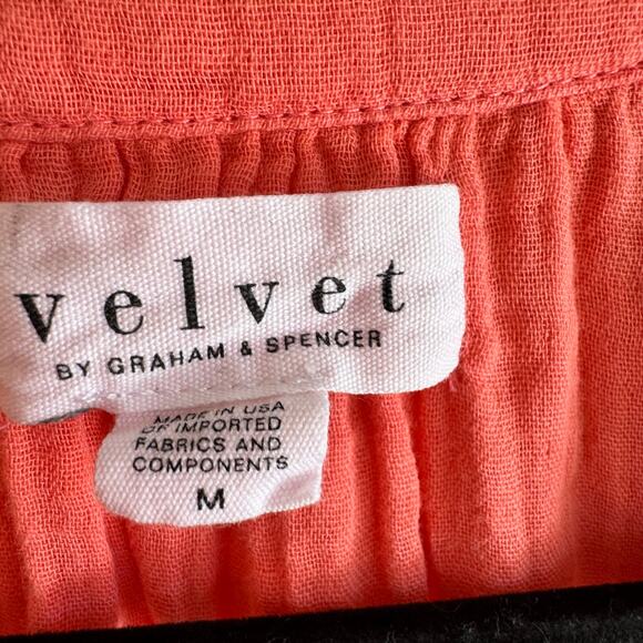 Velvet Capria Challis Top Cotton Gauze Coral Pink Button Front Short Sleeve Sz M - Picture 2 of 5